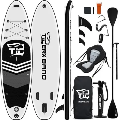 Imagen del producto de Tabla de paddle surf inflable para adultos y jóvenes, de 320 x 82 x 15 cm. Tabla SUP versátil con asiento para kayak, remo ajustable, cuerda de seguridad y mochila