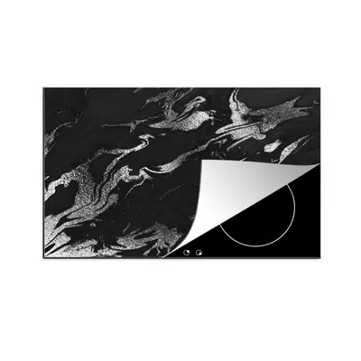 Produktbild von KitchenYeah© Herdabdeckplatte Marmor - Schwarz - Silber - Luxus , 81x52cm, Küche Deko, Glaskeramikkochfeld Herdabdeckung, Abdeckplatte fùr Kochfeld