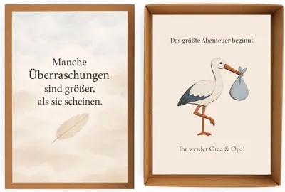 Produktbild von Stülpbox Schwangerschaft mit Holz-Storch, Karte, 6 Varianten, Geschenk für Großeltern