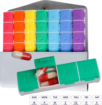 Immagine prodotto di FIT4MED | Scatola per compresse - 12x20x3,5 cm - 7 giorni - 4 scomparti per giorno - Organizzatore di farmaci