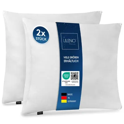 Produktbild von LILENO HOME Microfaser Kissen 80x80 cm DELUXE (1200g Füllung) [2er Set] bis 95 Grad waschbar mit Reißverschluss - Kopfkissen 80x80 cm als Kissen-Füllung für Bett - Deko-Sofa-Kissen