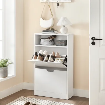 Produktbild von VASAGLE Schuhschrank Schuhregal mit 2 Klappen 60 x 24 x 102 cm weiß