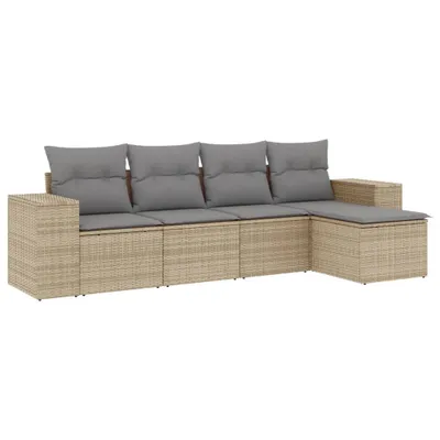 Produktbild von vidaXL 5-tlg. Garten-Sofagarnitur mit Kissen Beige Poly Rattan