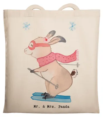 Produktbild von Mr. & Mrs. Panda Einkaufstasche Hase Skifahren - Transparent - Geschenk, Schultasche, Skiwettbewerb, Laptoptasche, Skisport, Uni Tasche, Ski fahren, Tote Bag, Skirennen