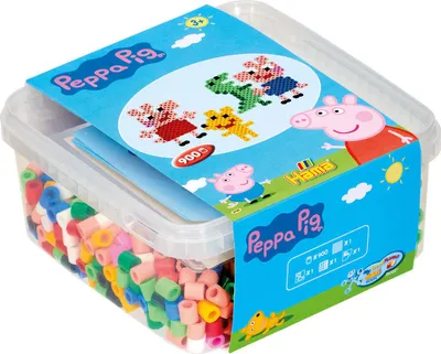 A clear, well-lit shot of a HAMA Bügelperlen maxi set featuring Peppa Pig characters, presented in its original packaging.