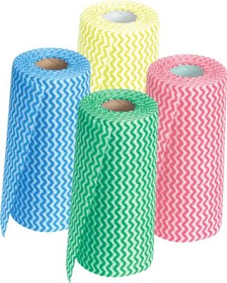 Produktbild von Radami Reinigungstücher auf Rolle, 4 Rollen à 50 Tücher, 70% Viskose 30% PET, verschiedene Farben (nicht wählbar), 18 x 35 cm pro Tuch, perforiert und abreißbar