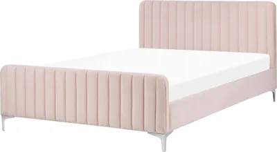 Zdjęcie produktu dla BELIANI Łóżko pastelowo różowe welurowe tapicerowane 140 x 200 cm pikowane wezgłowie metalowe nogi nowoczesny design