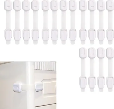 Produktbild von 16pcs Kindersicherung, längenverstellbar, für Schubladen und Schränke, Kunststoff, Weiß, ca. 19 x 3.3 x 1.3 cm, mit 3M Kleber