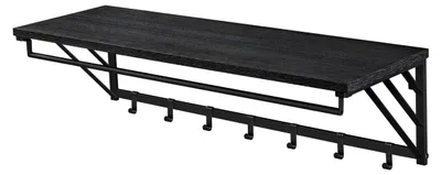 Produktbild von Wandregal mit Garderobenhaken und Kleiderstange im Industrial Design, Flurgarderoben Set aus Holz und Metall, Maße B 90 cm x H 26 cm x T 30 cm, schwarz