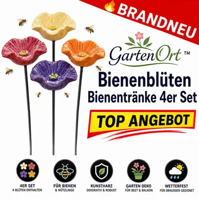 Zdjęcie produktu dla GartenOrt™ Kwiaty dla pszczół, poidła dla pszczół i owadów, dekoracja z żywicy syntetycznej, zestaw 4 sztuk