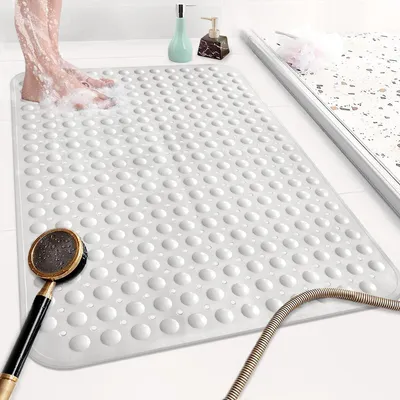 Produktbild von Duschmatte rutschfest 60x90cm TPE mit Saugnäpfen und Ablauflöchern Weiß