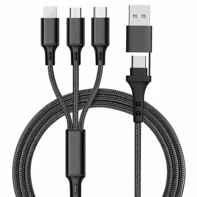 Produktbild von 3er-Set 5-in-1-PD-USB-Schnellladekabel für Android-Geräte mit Micro-USB- und Typ-C-Anschluss – Ladegerät mit mehreren Anschlüssen und Datenkabel