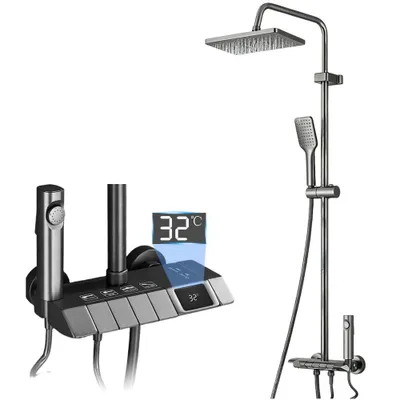 Produktbild von Duschsystem, Duscharmatur, Regendusche mit Handbrause, Duschkopf Set, Duscharmatur Komplettset zur Wandmontage, mit Temperaturanzeige