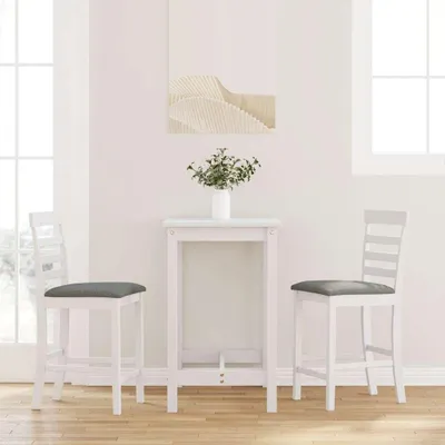 Image de vidaXL Tabouret de bar avec coussin 2 pcs. Blanc Bois massif Hévéa