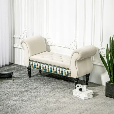 Produktbild von Polsterbank, Sitzbank, Vintage-Design, bis 150 kg, 117x40x58 cm, Beige, Samt