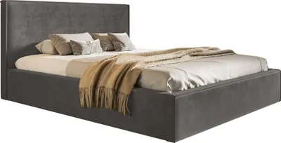 Produktbild von Doppelbett mit Bettkasten 160x200 Kyoto - Lattenrost, Kopfteil, Samtstoff, Dunkelgrau
