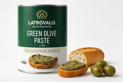 Produktbild von Latrovalis Grüne Olivenpaste 840 g – Aufstrich aus Chalkidiki-Oliven, Griechische Olivencreme