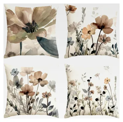 Produktbild von Kissenbezüge mit geometrischen Mustern und wilden Blumen, 4er Set, 45x45 cm, saisonale Dekoration für Couch und Wohnzimmer