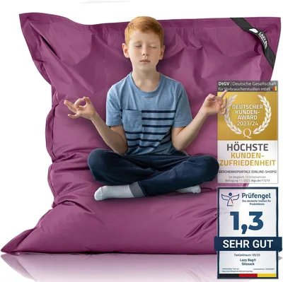 Produktbild von Lazy Bag Riesensitzsack XL 250 Liter in Violett – Wasserfester Bean Bag für Indoor & Outdoor, Waschbar, 160x125cm für Kinder & Erwachsene