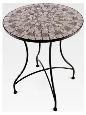 Produktbild von Mosaiktisch, 60 cm Ø, runder Gartentisch mit Mosaikmuster, Balkon- und Terrassentisch, mediterranes Flair, handgefertigt, Grau-Weiß-Anthrazit