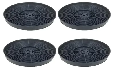 Four black circular carbon filters arranged in a 2x2 grid on a white background.