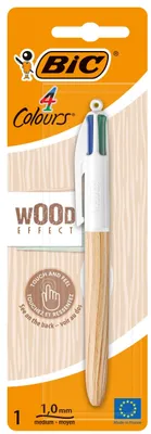 Produktbild von Bic - Colours Wood Style, 4-Farben-Kugelschreiber, mittel, klassische Tintenfarben, im Blister