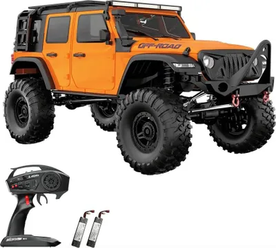 Obrázek produktu pro Auto na dálkové ovládání, měřítko 1:10, 2,4 G, 4WD, elektrické pásové vozidlo, dobíjecí terénní vozidlo s LED světly, 2 baterie, hračka, dárky pro chlapce, dívky, děti, oranžová barva