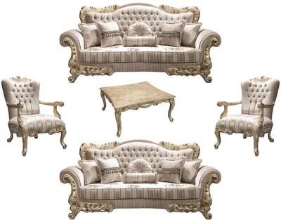 Produktbild von Casa Padrino Luxus Barock Wohnzimmer Set Beige / Gold - 2 Sofas & 2 Sessel & 1 Couchtisch - Prunkvolle Wohnzimmermöbel im Barockstil