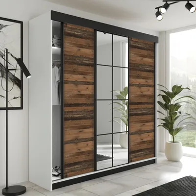 Produktbild von KIER FURNITURE Schiebegarderobe LAMARO mit Spiegel. Schrank Schlafzimmer 200x205x59cm