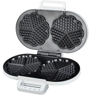 Immagine prodotto di Macchina per waffle Heinner HWF-F14002WH, 1400W, capacità: 2 waffle, piastre fisse con rivestimento antiaderente, termostato regolabile, indicatori luminosi di funzionamento, design per riporre in verticale, bianco