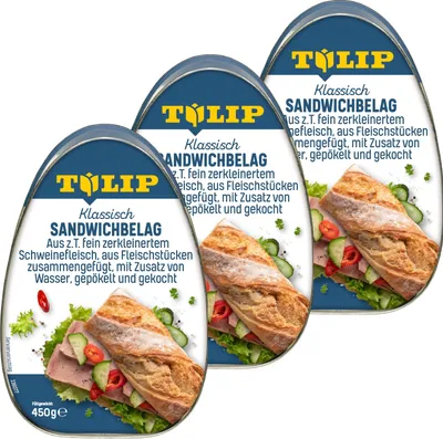 Produktbild von TULIP 3 x 450 g Sandwichbelag aus Schweinefleisch Frühstücksfleisch