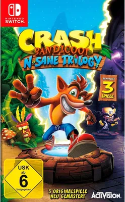 The cover art for the Crash Bandicoot N. Sane Trilogy video game for Nintendo Switch.