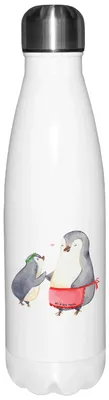 Produktbild von Mr. & Mrs. Panda Trinkflasche Pinguin mit Kind - Weiß - Geschenk, Vorbild Mama, Tochter, Muttertag, Thermosflasche, Pinguine, Familie, Vatertag, trinkflaschen, Trinkgefäß