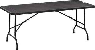 Produktbild von Gartentisch Klapptisch Für 6 Personen, Buffettisch Mit Stahlgestell, Terrassentisch In Holzoptik, 180 X 75,5 X 73 Cm, Dunkelgrau
