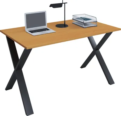 Immagine prodotto di Scrivania in legno | H. 76 x W. 110 x T. 80 cm | Tavolo per computer semplice | piedini in metallo di alta qualità | Tavolo da lavoro | Mobili da ufficio - Lona X