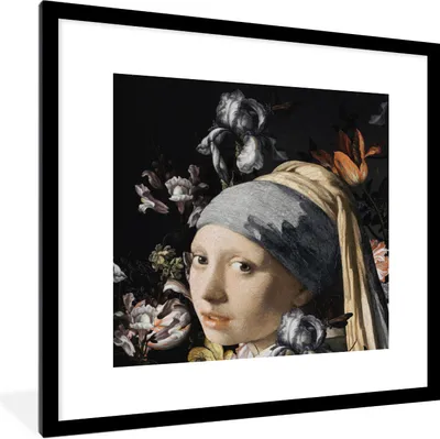 Produktbild von MuchoWow® Gerahmtes Poster Gemälde - Blumen - Vermeer 40x40 cm - Poster mit Schwarzem Bilderrahmen Wandposter Rahmen Foto Bilder - Poster - Plakat im Rahmen