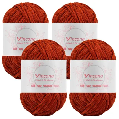 Produktbild von Chenille Wolle 4 x 100g Häkelgarn Strickgarn 100% Polyester Nadelstärke 5-6 Rost