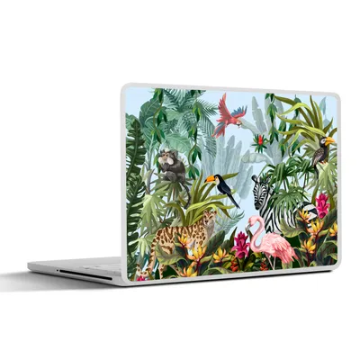 Produktbild von MuchoWow® Laptop Aufkleber Sticker Cover Dschungel - Natur - Jungen - Mädchen - Kinder - Zebra - Flamingo 36.5x27.5 cm - Laptop-Sticker