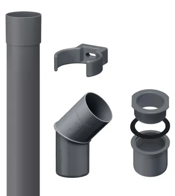 Produktbild von INEFA 2m Fallrohr Set DN50 / 50mm, PVC Anthrazit Dachrinnenzubehör, einfache Steckmontage, Germany