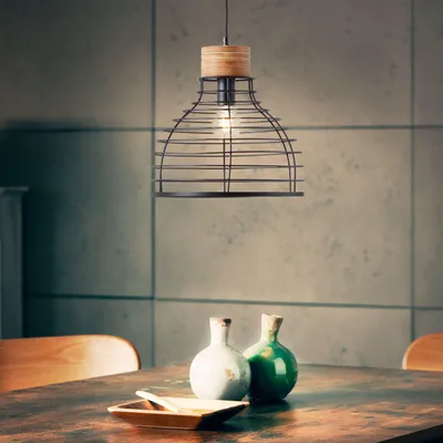 Zdjęcie produktu dla BRILLIANT – czarna lampa wisząca AVIA | Lampa wisząca z ekologicznego drewna | 1x gniazdo E27, maks. 52 W | Metal/drewno