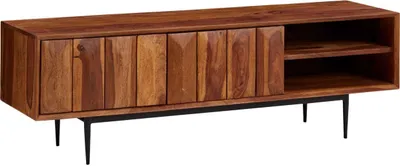 Produktbild von Lowboard Sheesham Massivholz 123x42x35 cm TV-Kommode mit zwei Türen, Design TV-Schrank Hoch, Fernsehtisch Fernsehschrank Modern, Fernsehkommode Wohnzimmer