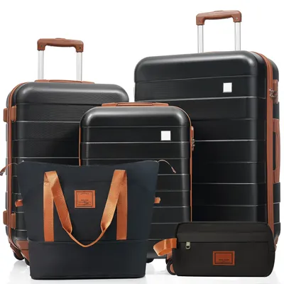 Produktbild von Flieks Hochwertige Kofferset 5 tlg., Koffer mit Kulturbeutel, Reisekofferset mit 4 Rollen und TSA Schloss, Leichte Hartschale Trolley, M-L-XL, Schwarz