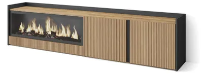 Produktbild von TV-Schrank, Lowboard, 212x35x50cm, Für TV-Geräte bis zu 80", Elektrokamin XXL, Eiche Schwarz