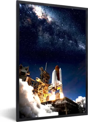 Produktbild von MuchoWow® Gerahmtes Poster Weltraum - Sterne - Rakete 40x60 cm - Poster mit Schwarzem Bilderrahmen Wandposter Rahmen Foto Bilder - Papierdruck - Wandbilder