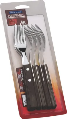 Produktbild von Steakbesteck Steakgabel Set Pizzabesteck, brauner Holzgriff ( 6 -tlg. ) 6 Personen Echtholz , , rostfrei, spülmaschinenfest