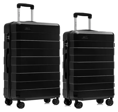 Produktbild von Hartschalen-Reisekoffer mit TSA-Schloss und YKK-Reißverschluss, Trolley-Kabinenkoffer mit 4 Rollen (Schwarz, L-XL-Set)