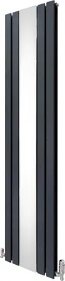 Productafbeelding van Radiator met spiegel en chroomkleurige thermostaatkranen - 1800mm x 425mm – Anthracietgrijs