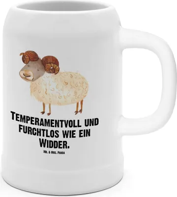 Produktbild von Mr. & Mrs. Panda Krug Sternzeichen Widder - Weiß - Geschenk, Humpen, Bock, Steinkrug, Seidel, Bier, Geburtstag März, Schafbock, April, Bierhumpen