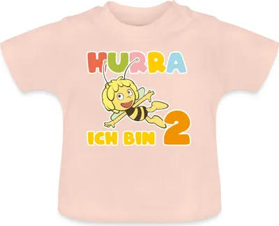 Produktbild von Spreadshirt Biene Maja Hurra Ich Bin 2 Zweiter Geburtstag Baby Bio-T-Shirt mit Rundhals, 12-18 Monate, Kristallrosa