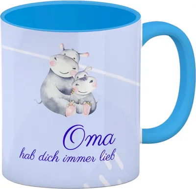 Produktbild von Oma hab dich immer lieb Kaffeebecher Hellblau Besonders geeignet als Geschenk